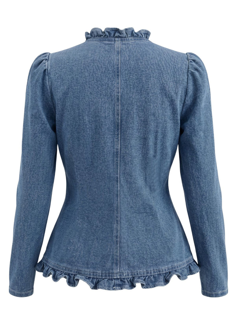 60er Jeans-Jacke mit Rüschen und Langarm