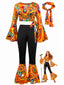 60er Hippie-Top & Schlaghose Set mit V-Ausschnitt und Glockenärmeln