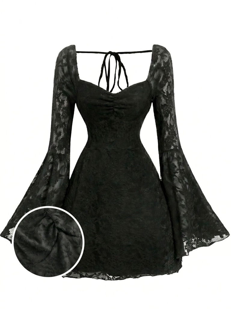 Schwarzes 50er Kleid mit Neckholder und Spitze
