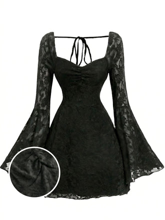 Schwarzes 50er Kleid mit Neckholder und Spitze