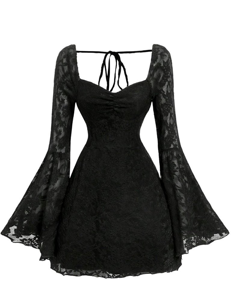 Schwarzes 50er Kleid mit Neckholder und Spitze