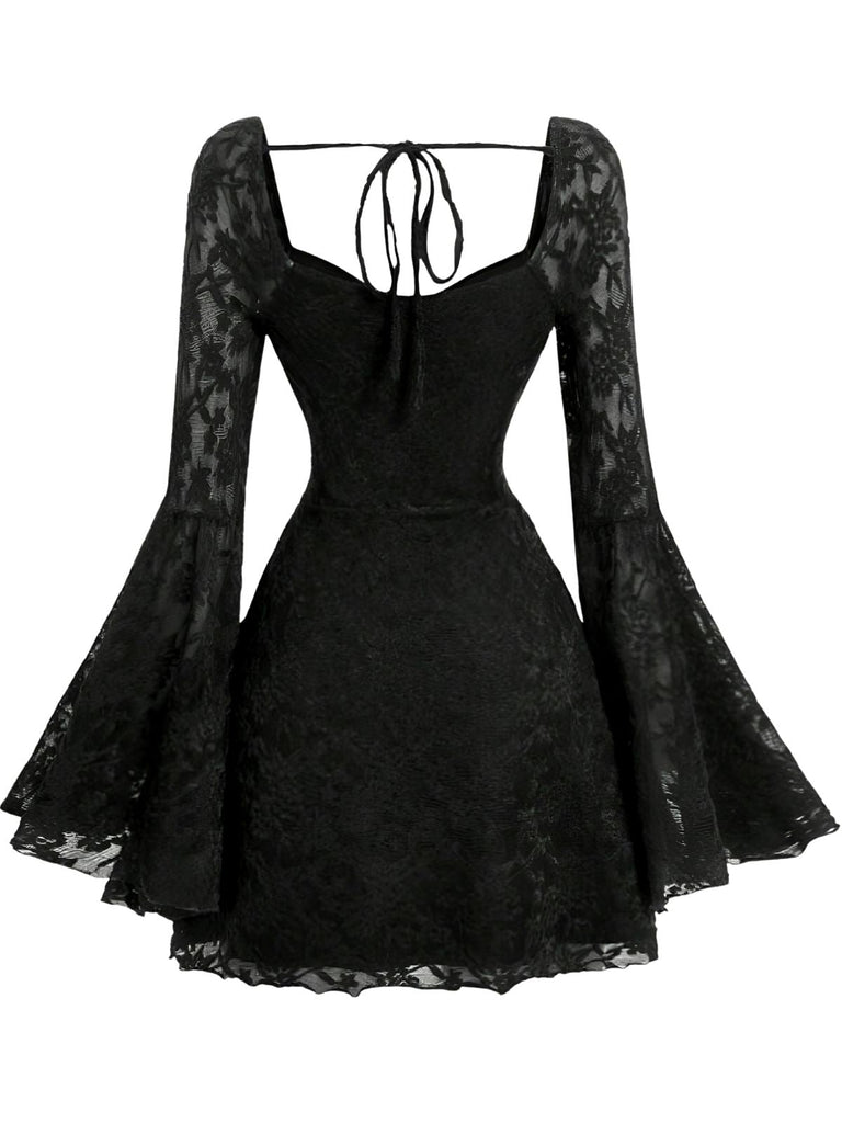 Schwarzes 50er Kleid mit Neckholder und Spitze