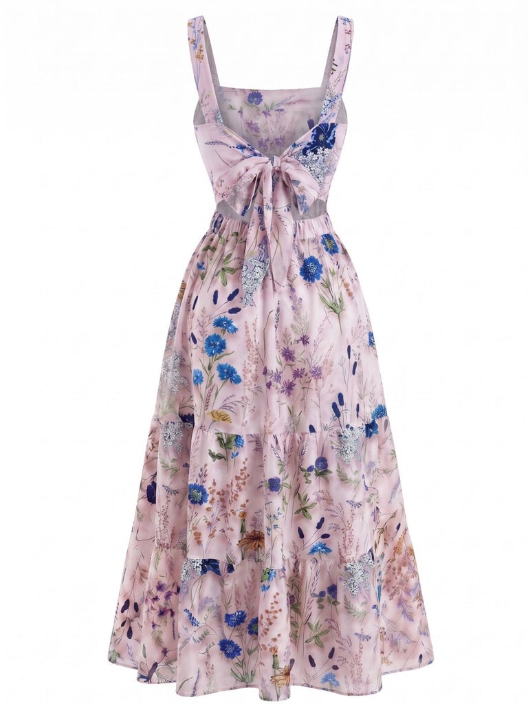 40er Maxikleid mit Blumen und Spaghettiträgern