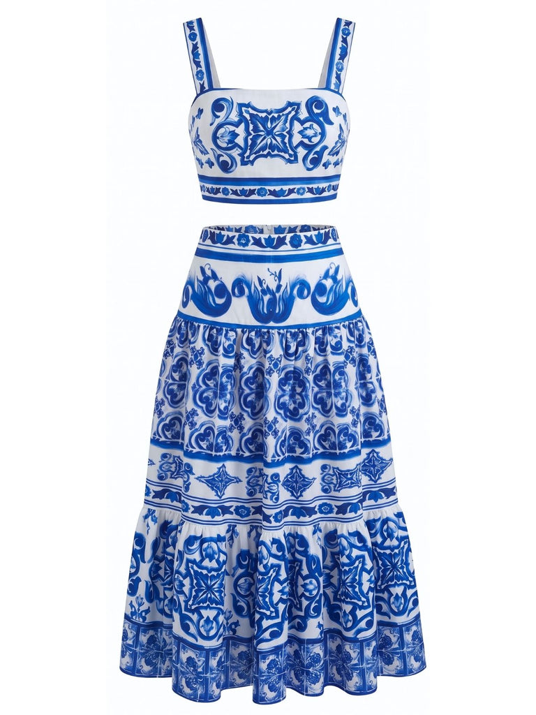 60er Bohemian Top & Maxirock mit Blumen und Ernte