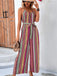 Mehrfarbiger 70er Boho Jumpsuit mit Streifen und Gürtel