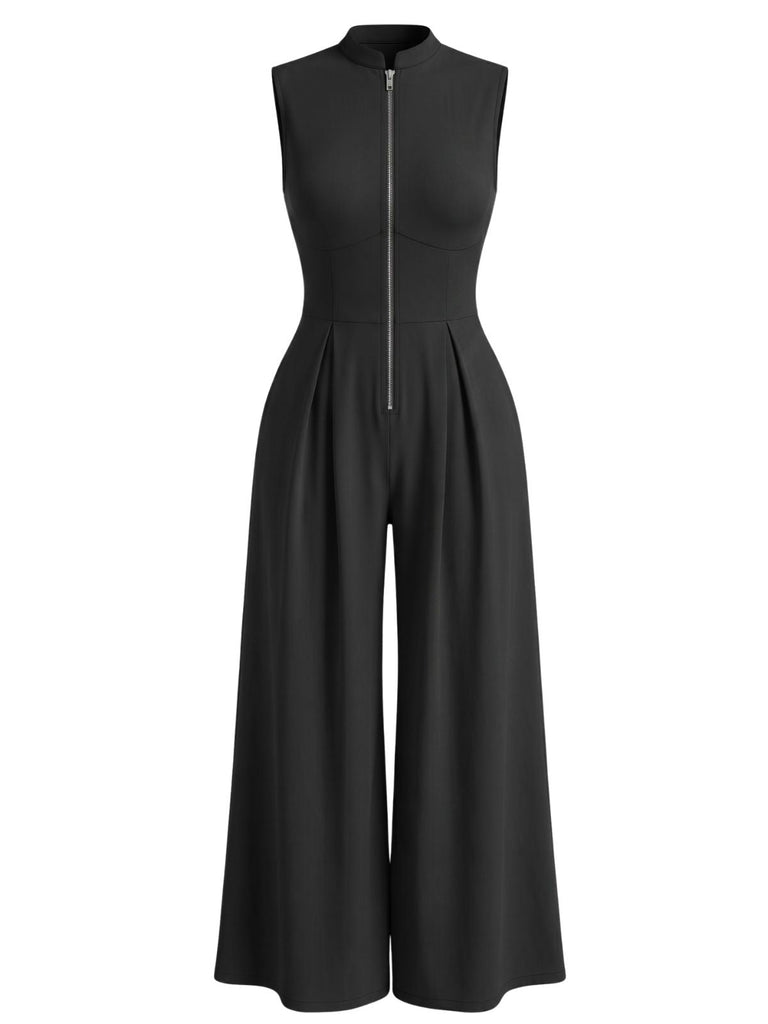 40er Ärmelloses Jumpsuit mit Breit und Front