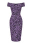[Vorverkauf] Rosaviolettes 60er Kleid mit Leoparden-Print und Off-Shoulder