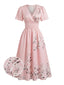 40er Kleid mit Blumen-Print und V-Ausschnitt