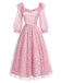 Rosa 50er Netzkleid mit Rüschen und Blumen