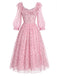 Rosa 50er Netzkleid mit Rüschen und Blumen