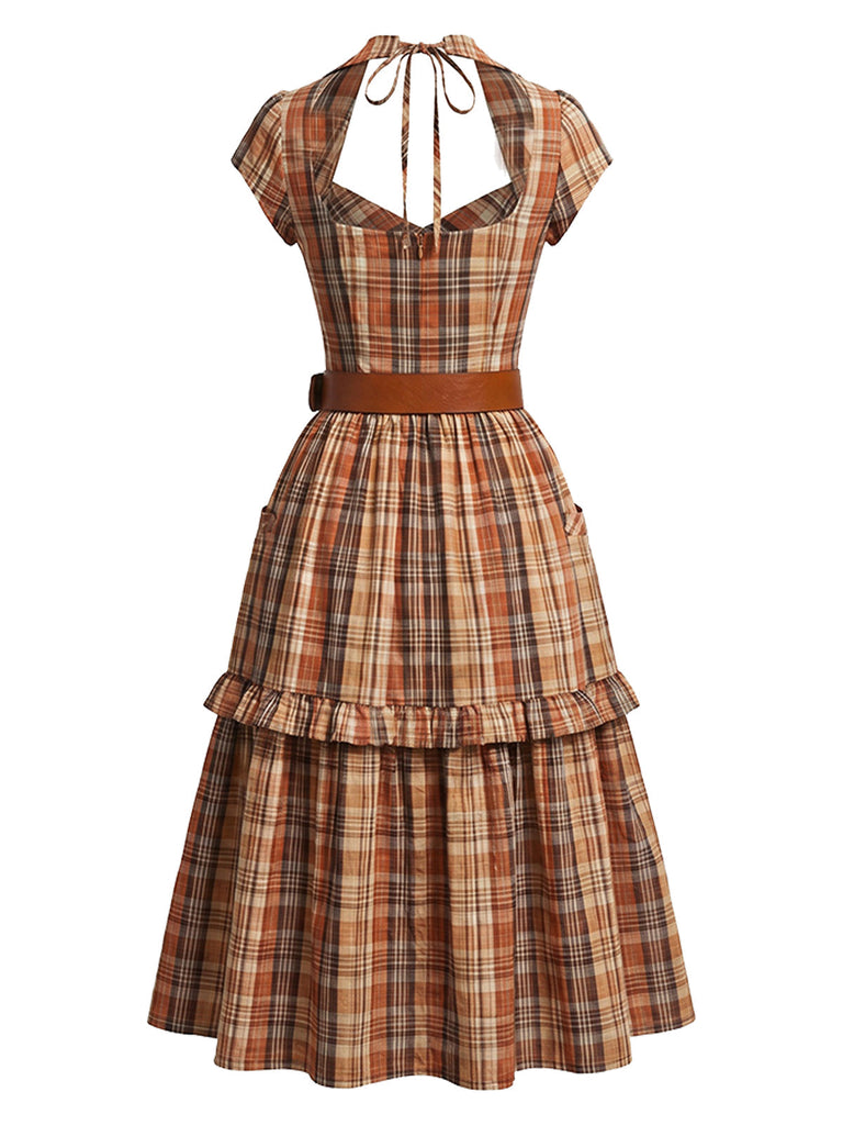 70er Kleid mit Neckholder und Karo
