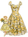 Gelbes 50er Swingkleid mit Herzausschnitt und Blumen
