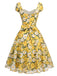 Gelbes 50er Swingkleid mit Herzausschnitt und Blumen