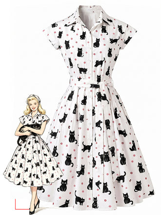 50er Shirtkleid mit Polka-Dots und Gürtel