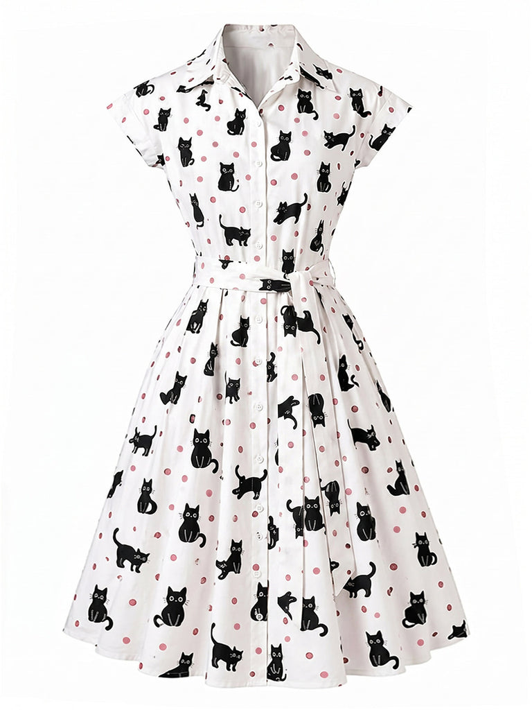50er Shirtkleid mit Polka-Dots und Gürtel