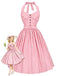 Rosa 50er Swingkleid mit Neckholder und Streifen