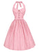 Rosa 50er Swingkleid mit Neckholder und Streifen