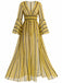 [Pre-Sale] Plus Size Yb 1980s V Neck Striped Patchwork Dress
