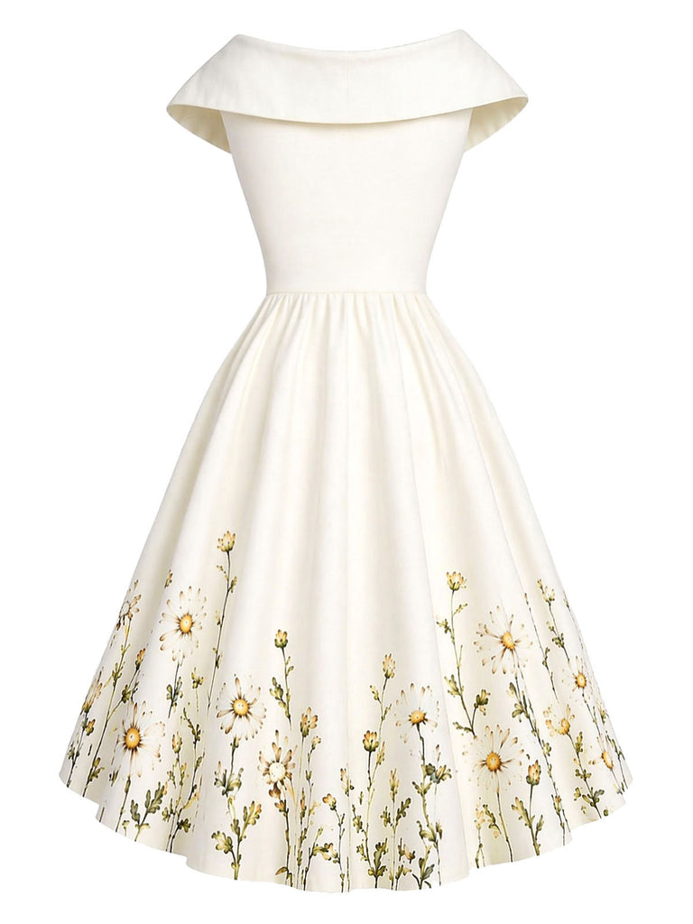 Khaki 50er Sailor Kleid mit Blumen und Knöpfe