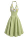 [Pre-Sale] Gray Green 1950s Floral V Neck Patchwork Dress 2