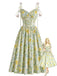 50er Baumwoll-Swingkleid mit Blumen und Schnürung