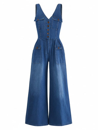 1960s V Neck Denim Vintage Jumpsuit 6