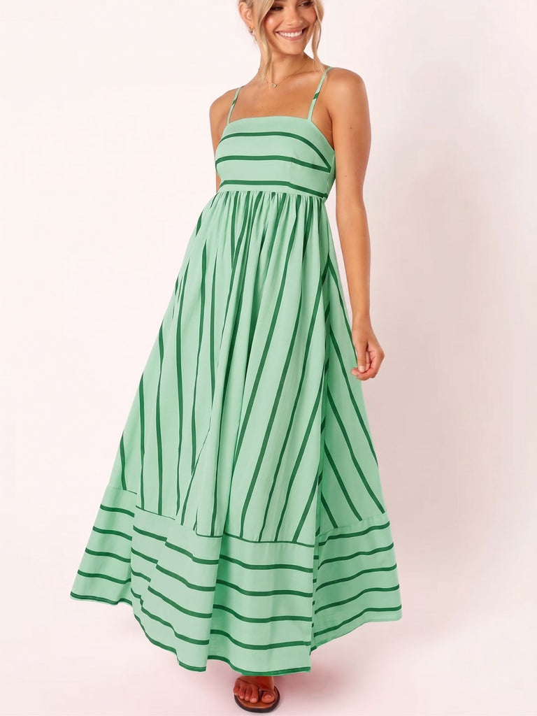 Grünes 50er Midikleid mit Spaghettiträger und Cut-out