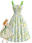 [Vorverkauf] Chartreuse 50er Kleid mit Blumenprint und Schleife am Rücken