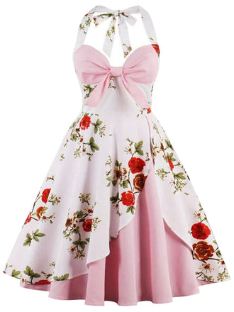 [Übergröße] 50er Swingkleid mit Neckholder und Blumen