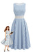 Weißes & Blaues 50er Ärmelloses Kleid mit Cut-out und Spitze