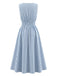 Weißes & Blaues 50er Ärmelloses Kleid mit Cut-out und Spitze