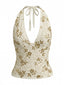 Beige 60er Top mit Neckholder und Pailletten