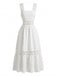Weißes 70er Boho Midikleid mit Stickerei und Ösen-Stickerei