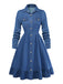 Blaues 50er Jeans-Shirtkleid mit Reverskragen und Knopf