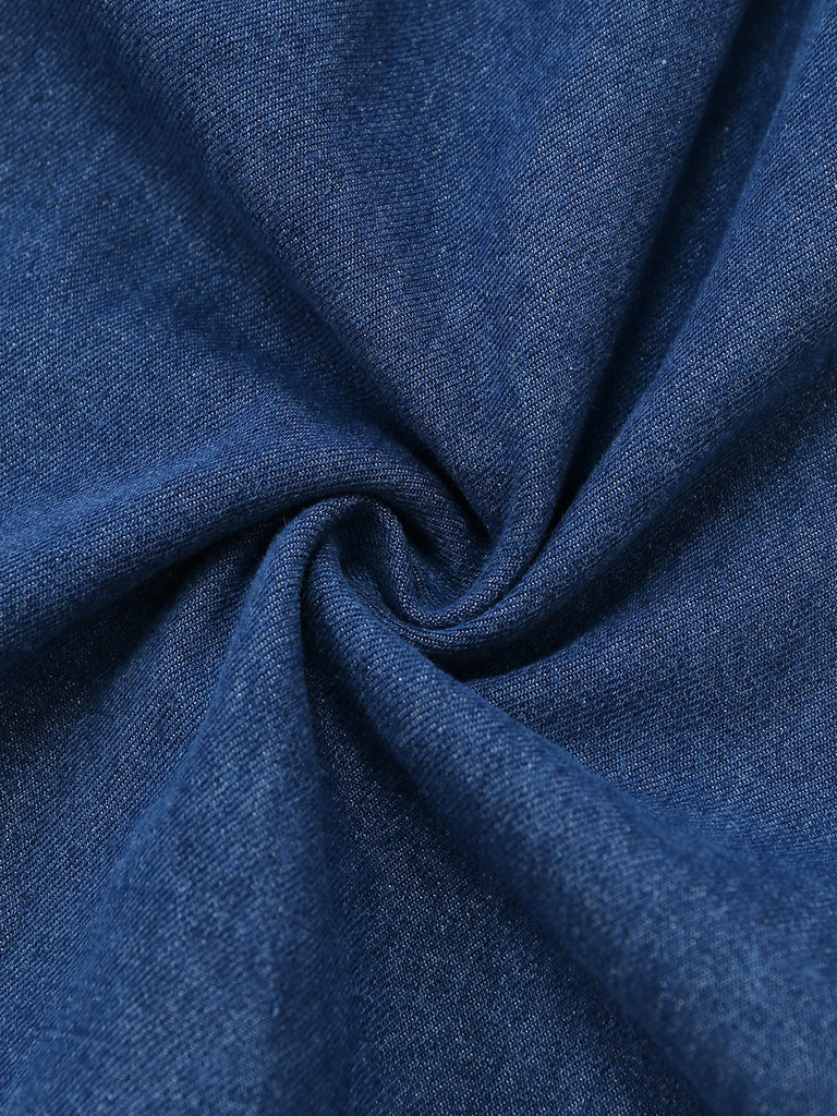 Blaues 50er Jeans-Shirtkleid mit Reverskragen und Knopf