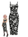 Schwarzes & Rosa 30er Gothic Midikleid mit Totenkopf und Figurbetont