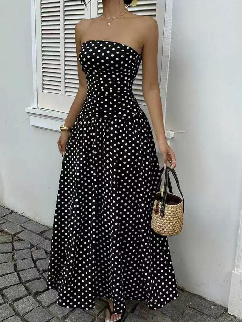 50er Trägerloses Smockkleid mit Polka-Dots