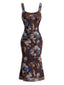30er Bodycon-Kleid mit eckigem Ausschnitt und floralem Mesh