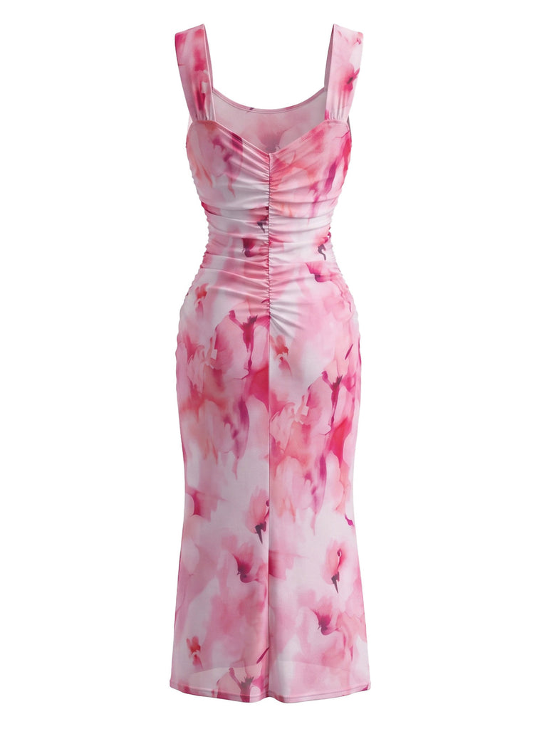 30er Netz-Bodycon-Kleid mit Eckiger Ausschnitt und Blumen