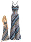 Buntes 80er Träger-Maxikleid mit Chevron-Muster