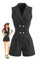 Schwarzer 70er Blazer-Romper mit Nadelstreifen und Zweireiher