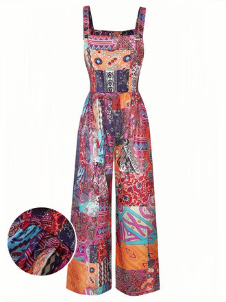 70er Boho Jumpsuit mit Ethno-Blumenprint