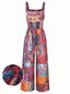 70er Boho-Jumpsuit mit Ethno-Print und Karree-Ausschnitt