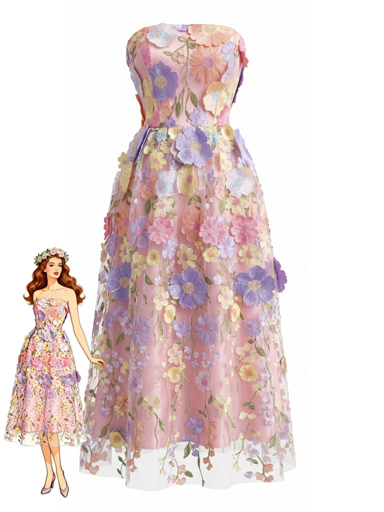 Rosa 40er Ärmelloses Kleid mit Blumen und Bandeau