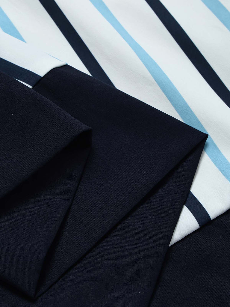 Blauer 50er Rock mit Kontrast und Streifen