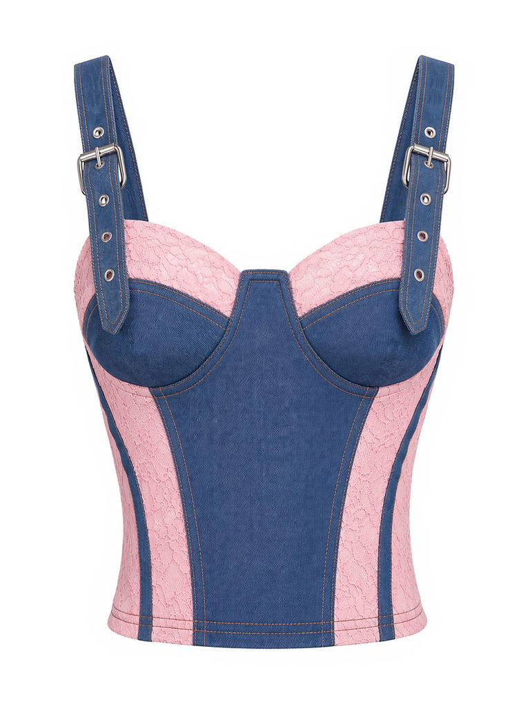 Blau 50er Jeans-Korsett mit Spitze