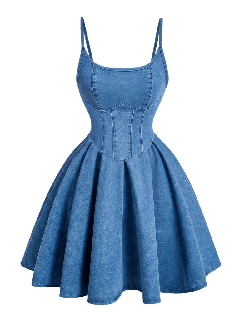 Blau 50er Jeans-Korsett mit Spaghettiträger