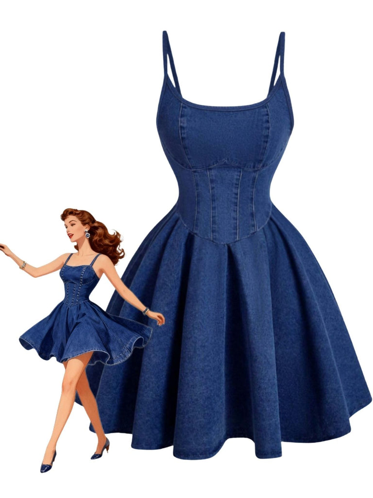 Blau 50er Jeans-Korsett mit Spaghettiträger