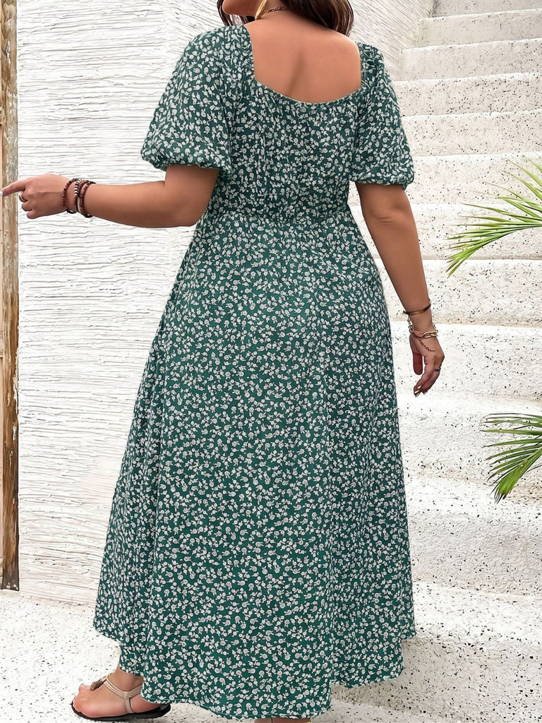 [Übergröße] 40er Kleid mit Streublumen und Eckiger Ausschnitt