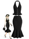 Schwarzes 60er 2PCS Strick-Set mit Rock